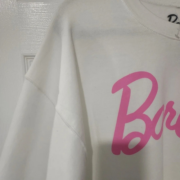 NWOT Barbie White with Pink BARBIE Logo Crew-neck Sweatshirt in Size XL - Picture 4 of 8